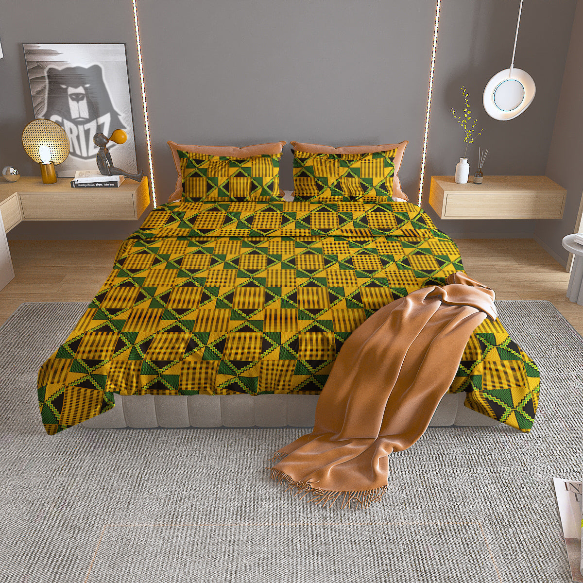 Kente Yellow Print Pattern Duvet Cover Bedding Set