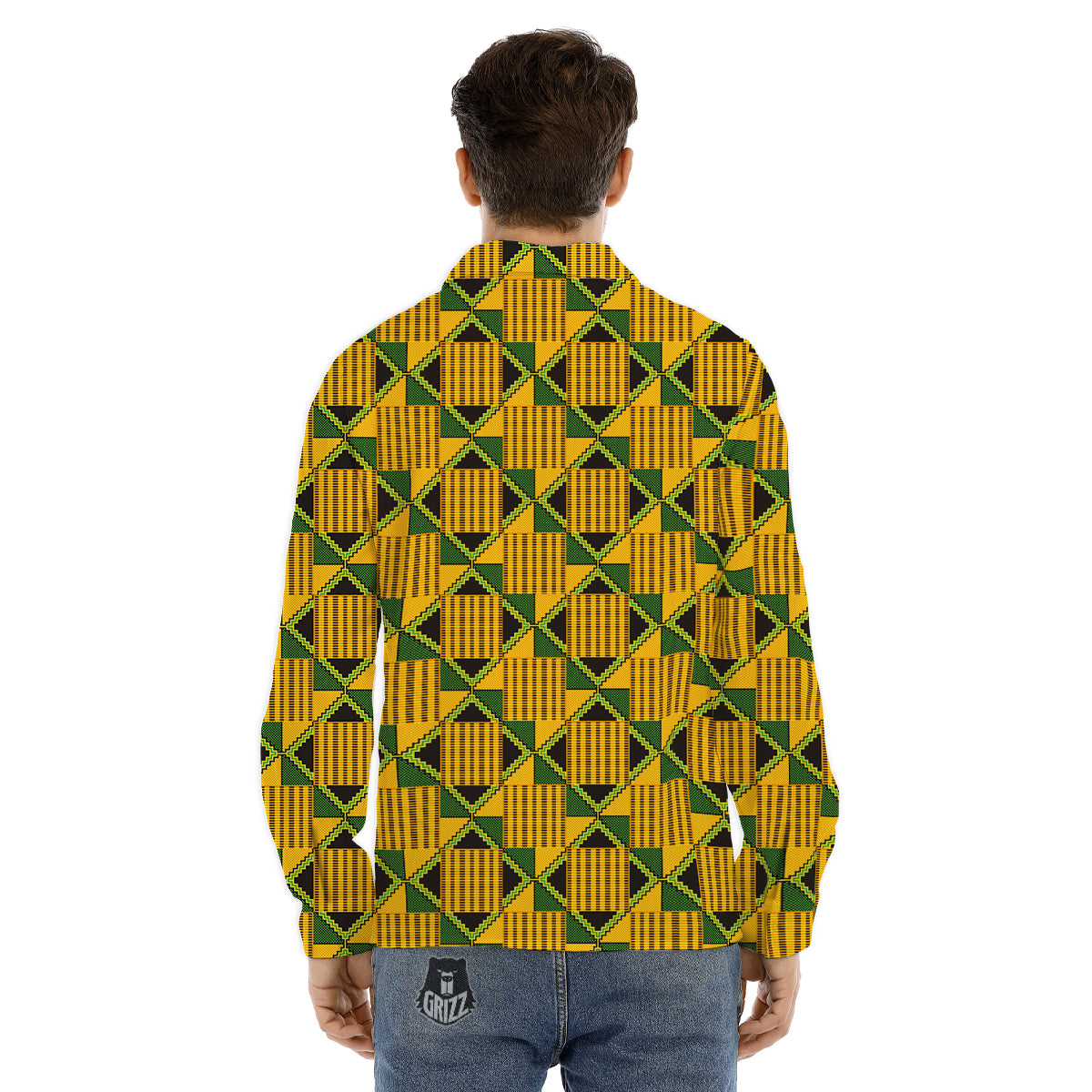Kente Yellow Print Pattern Men's Dress Shirts-grizzshop