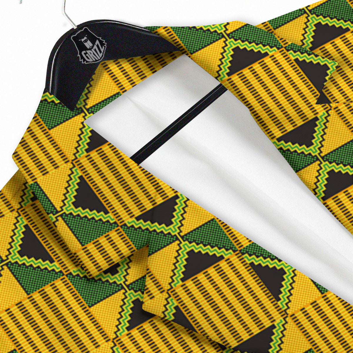 Kente Yellow Print Pattern Men's Sport Coat-grizzshop