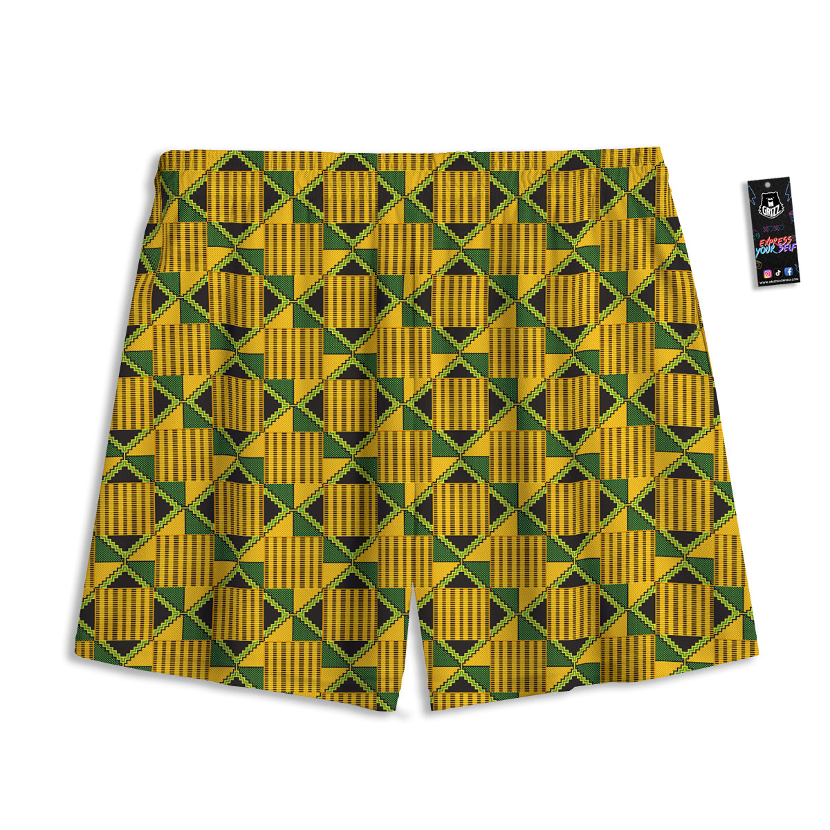 Kente Yellow Print Pattern Mesh Shorts