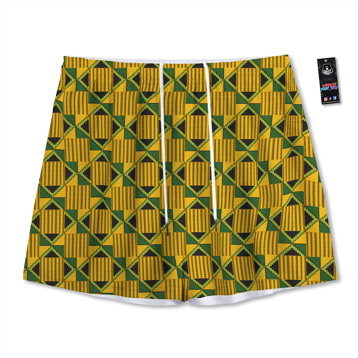 Kente Yellow Print Pattern Mesh Shorts