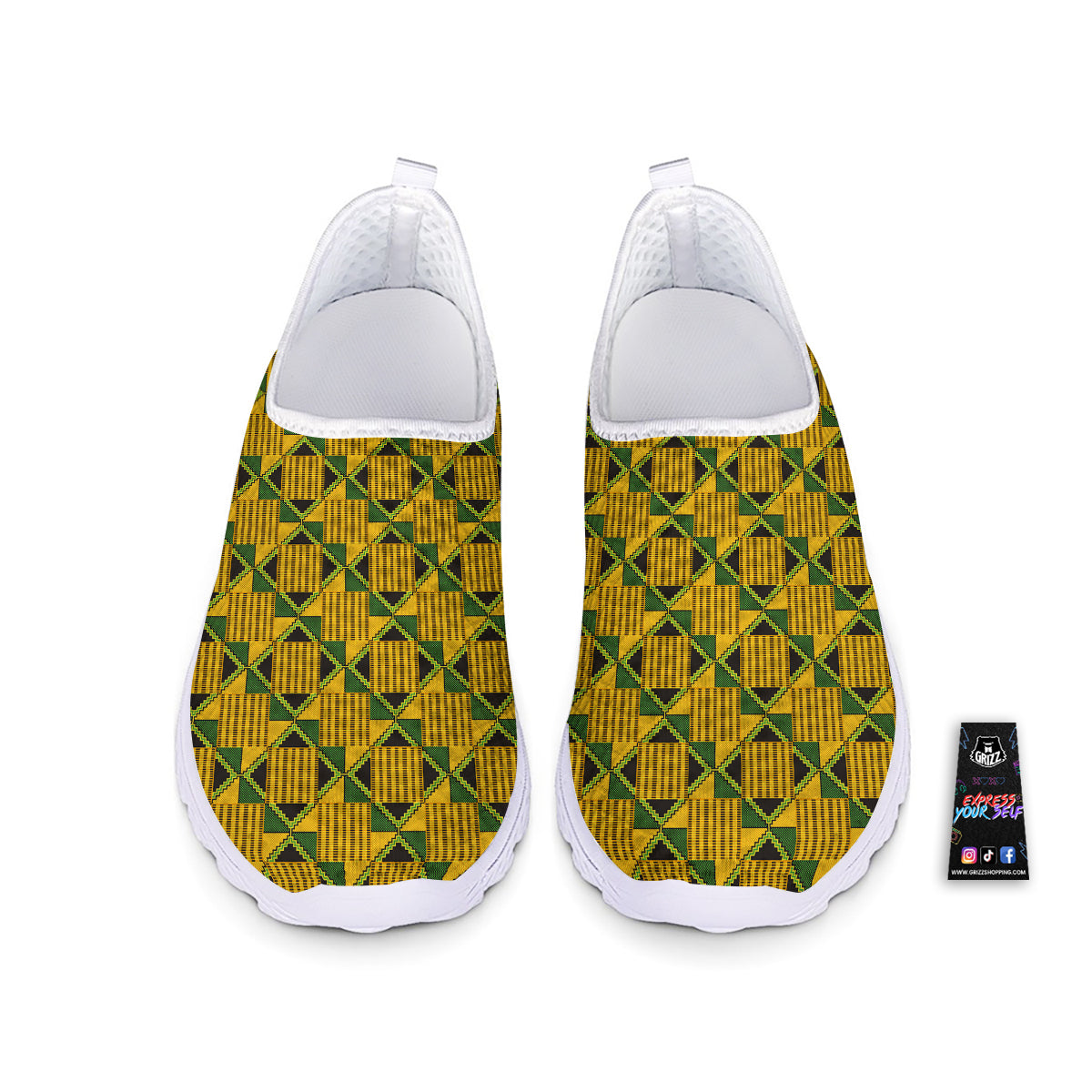 Kente Yellow Print Pattern Nurse Shoes-grizzshop