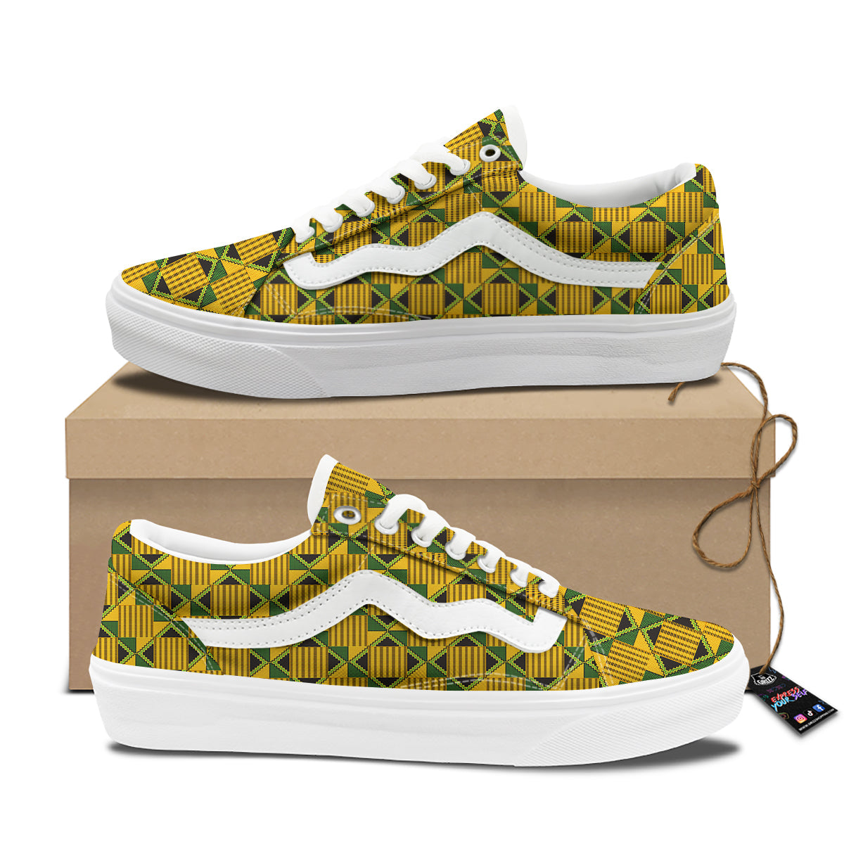 Kente Yellow Print Pattern Skate Shoes-grizzshop