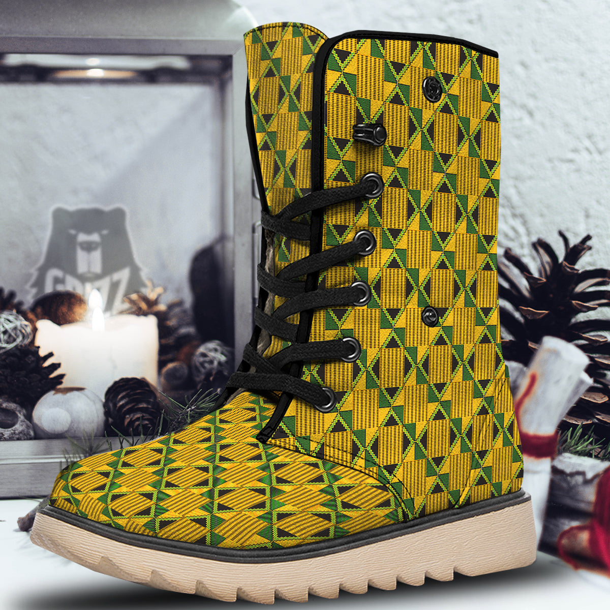 Kente Yellow Print Pattern Snow Boots-grizzshop