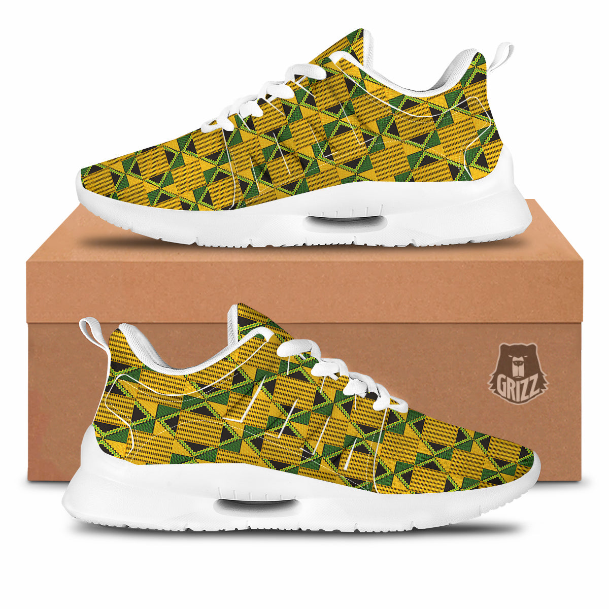 Kente Yellow Print Pattern Tennis Shoes-grizzshop