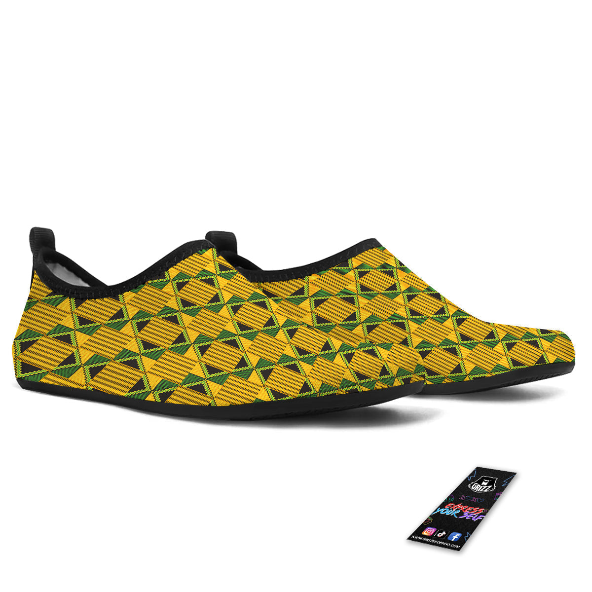 Kente Yellow Print Pattern Water Shoes-grizzshop