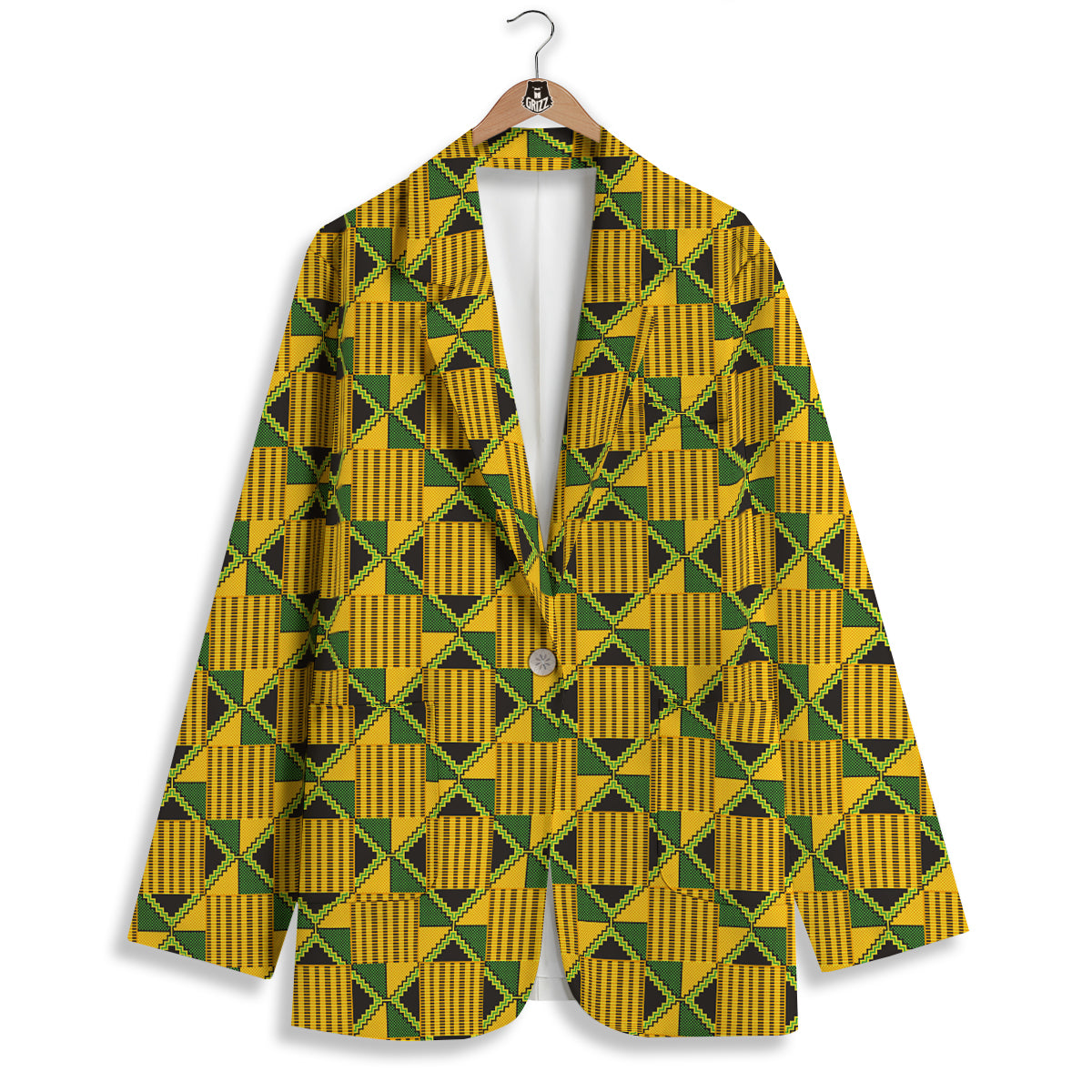 Kente Yellow Print Pattern Women's Blazer-grizzshop