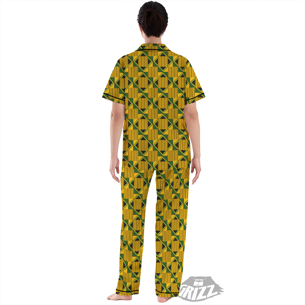 Kente Yellow Print Pattern Women's Pajamas Set-grizzshop