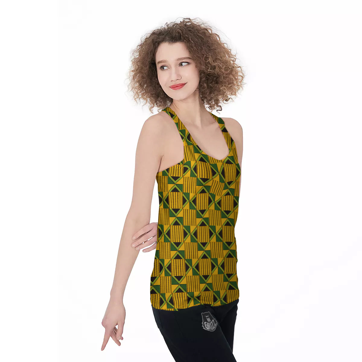 Kente Yellow Print Pattern Women's Racerback Tank Top-grizzshop