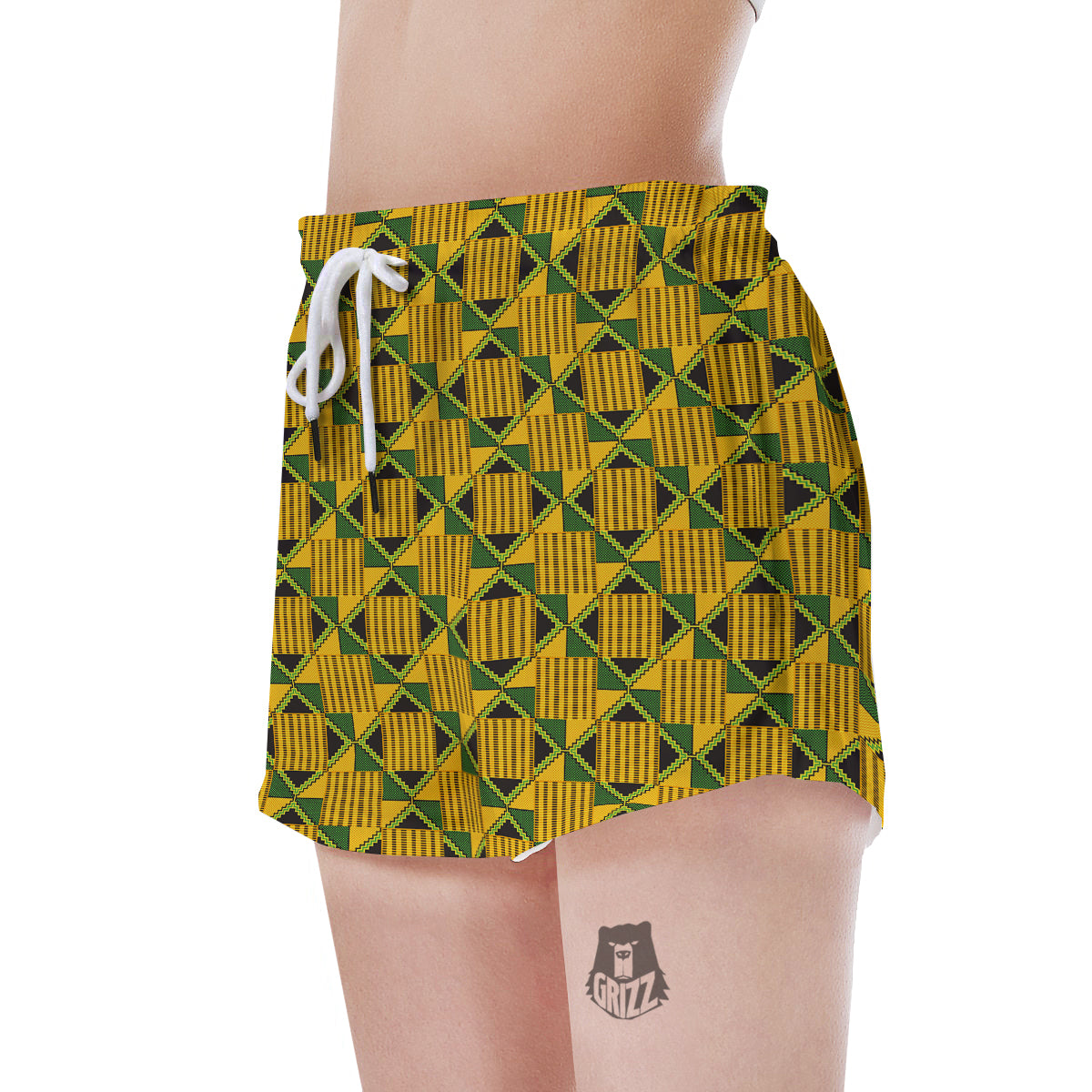 Kente Yellow Print Pattern Women's Shorts-grizzshop