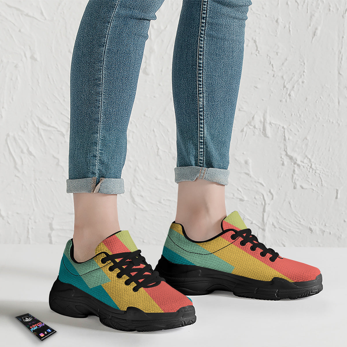 Keyboard Piano Colorful Print Black Chunky Shoes-grizzshop