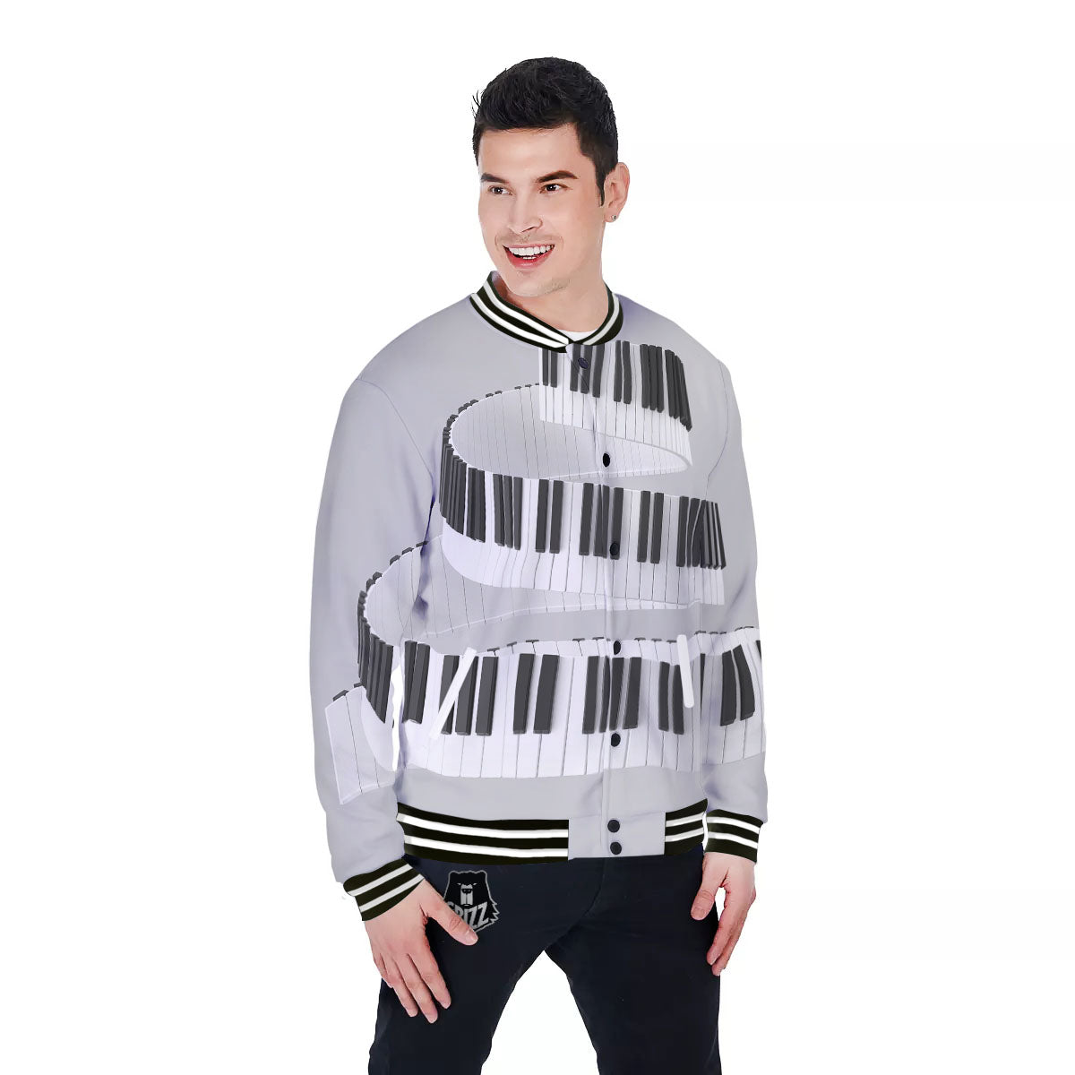 Keyboard Spiral Piano Print Baseball Jacket-grizzshop