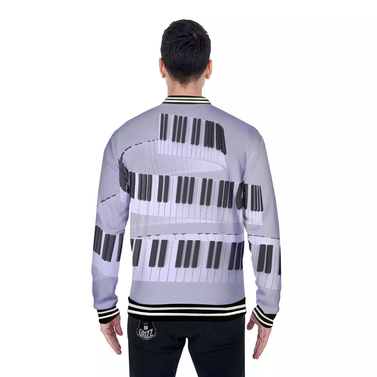 Keyboard Spiral Piano Print Baseball Jacket-grizzshop