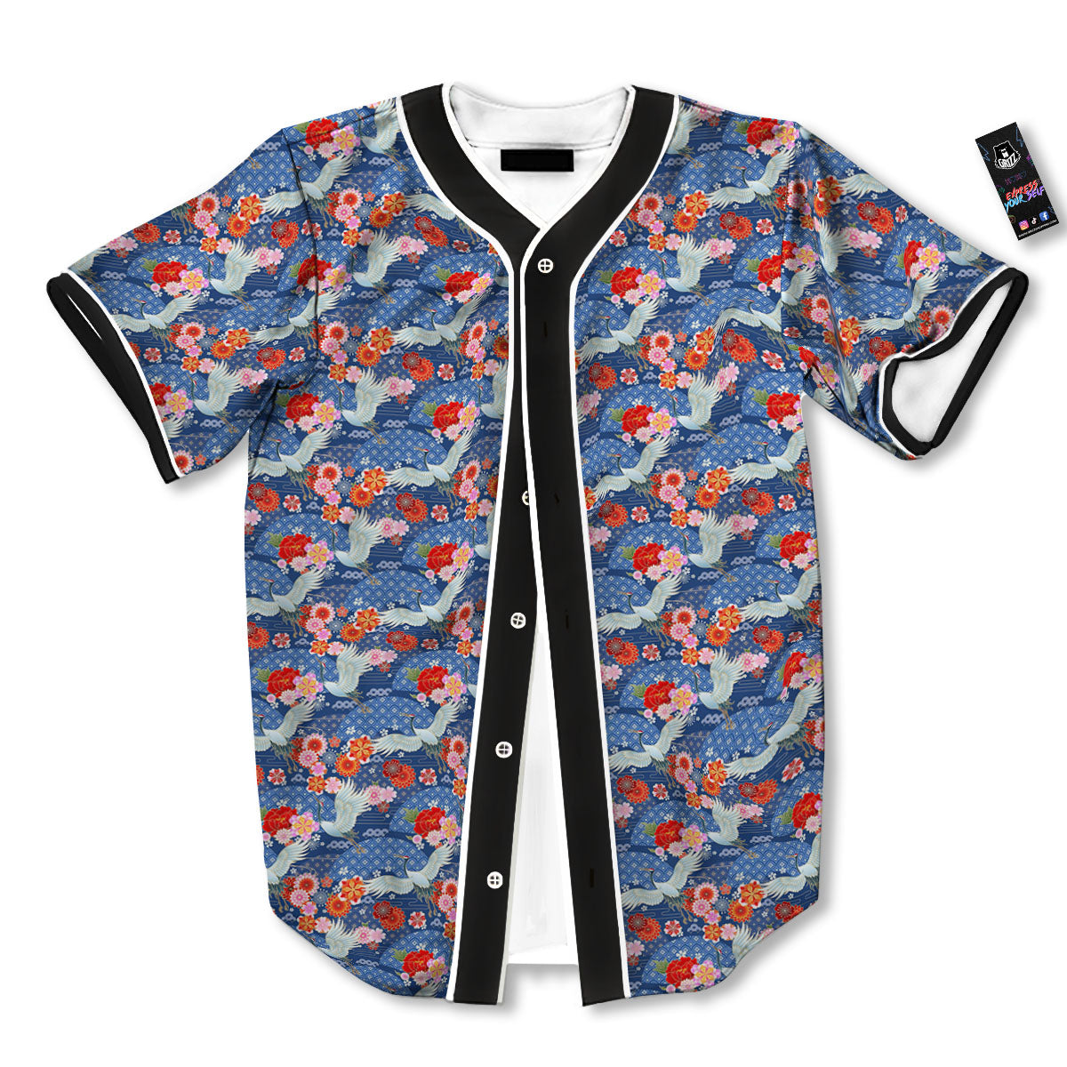 Kimono Bird Crane Print Pattern Baseball Jersey-grizzshop