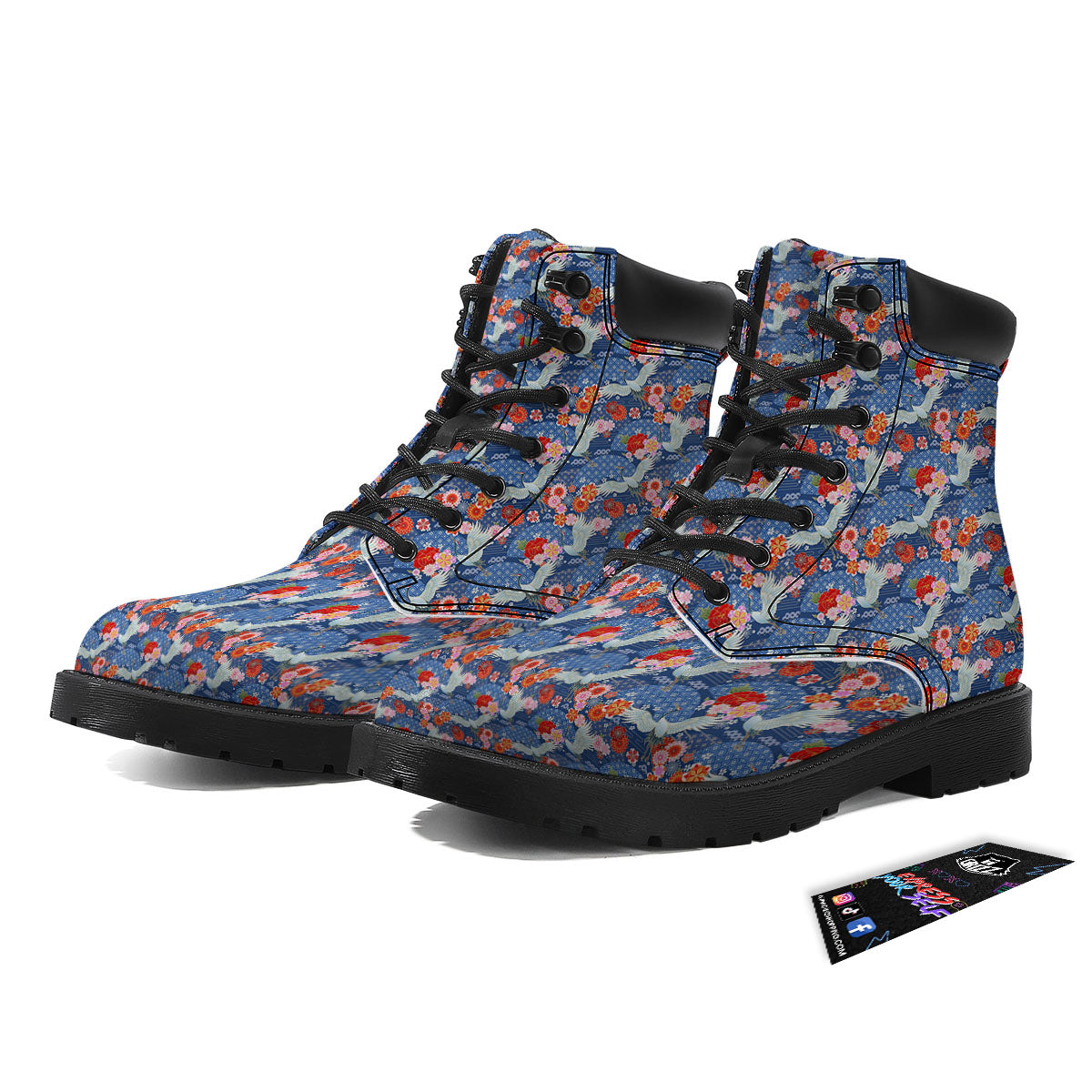 Kimono Bird Crane Print Pattern Boots-grizzshop