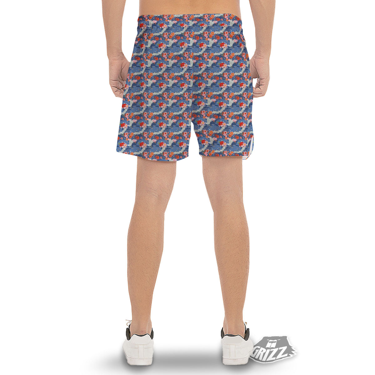 Kimono Bird Crane Print Pattern Men's Gym Shorts-grizzshop