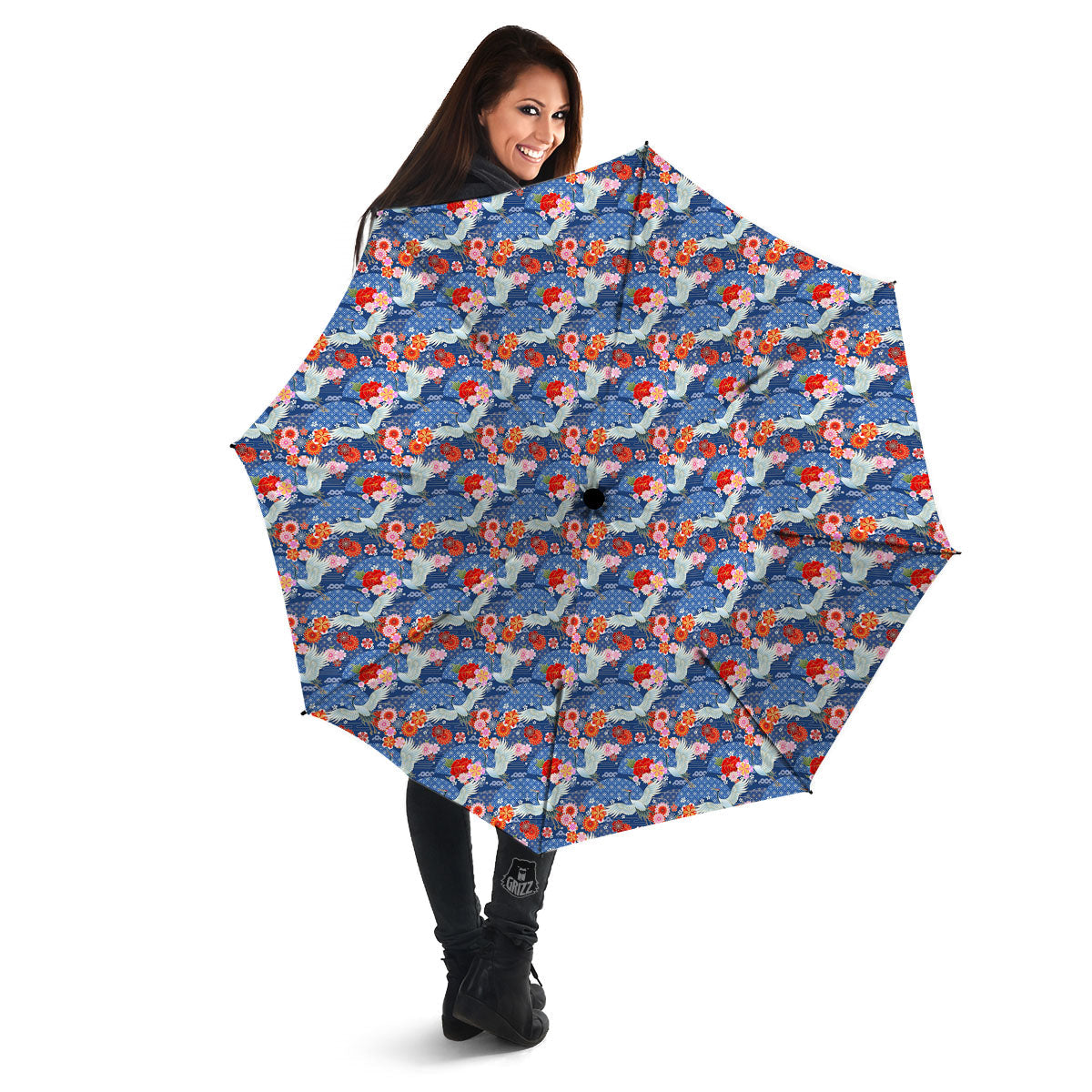 Kimono Bird Crane Print Pattern Umbrella-grizzshop