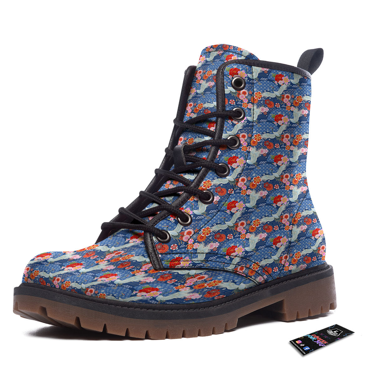 Kimono Bird Crane Print Pattern Work Boots-grizzshop