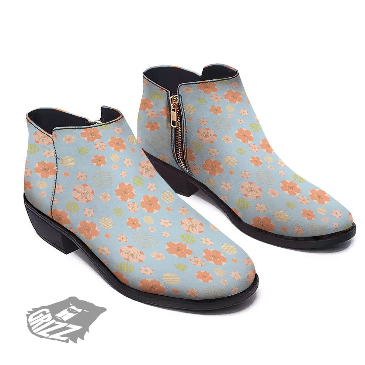 Kimono Cherry Blossom Print Pattern Ankle Boots-grizzshop