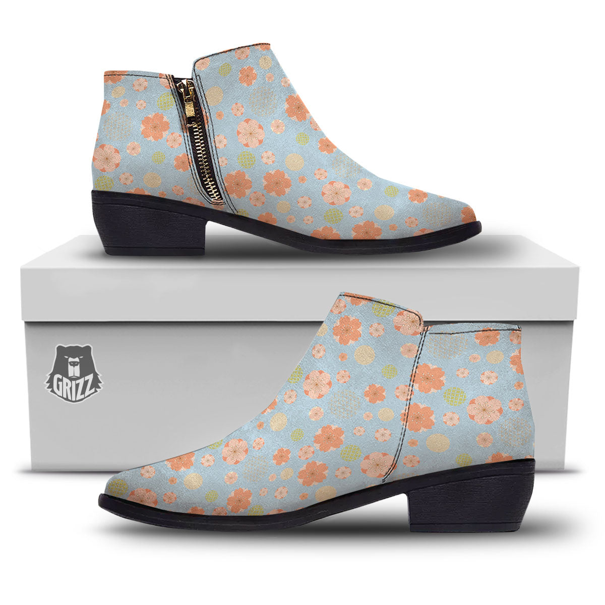 Kimono Cherry Blossom Print Pattern Ankle Boots-grizzshop
