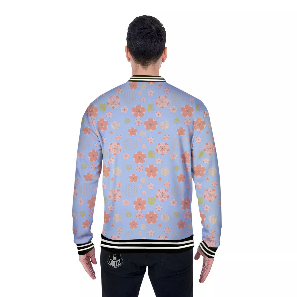 Kimono Cherry Blossom Print Pattern Baseball Jacket-grizzshop