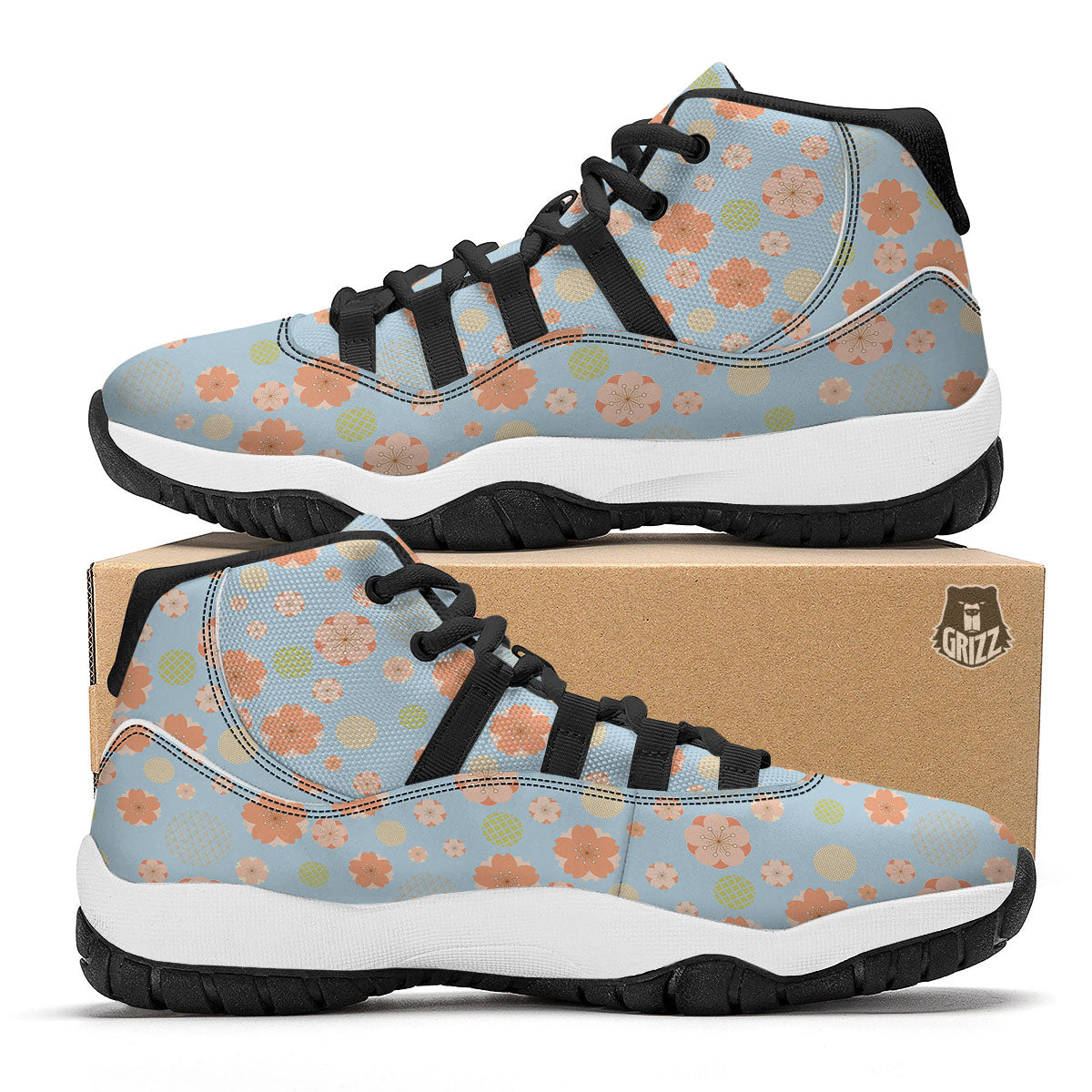 Kimono Cherry Blossom Print Pattern Black Bball Shoes-grizzshop