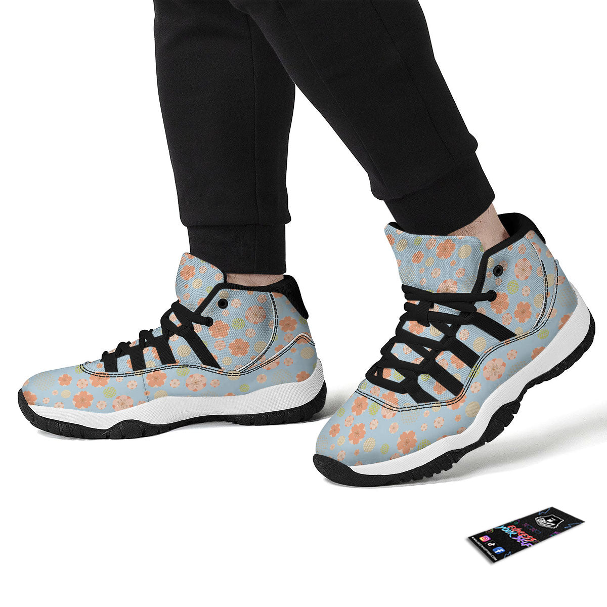 Kimono Cherry Blossom Print Pattern Black Bball Shoes-grizzshop