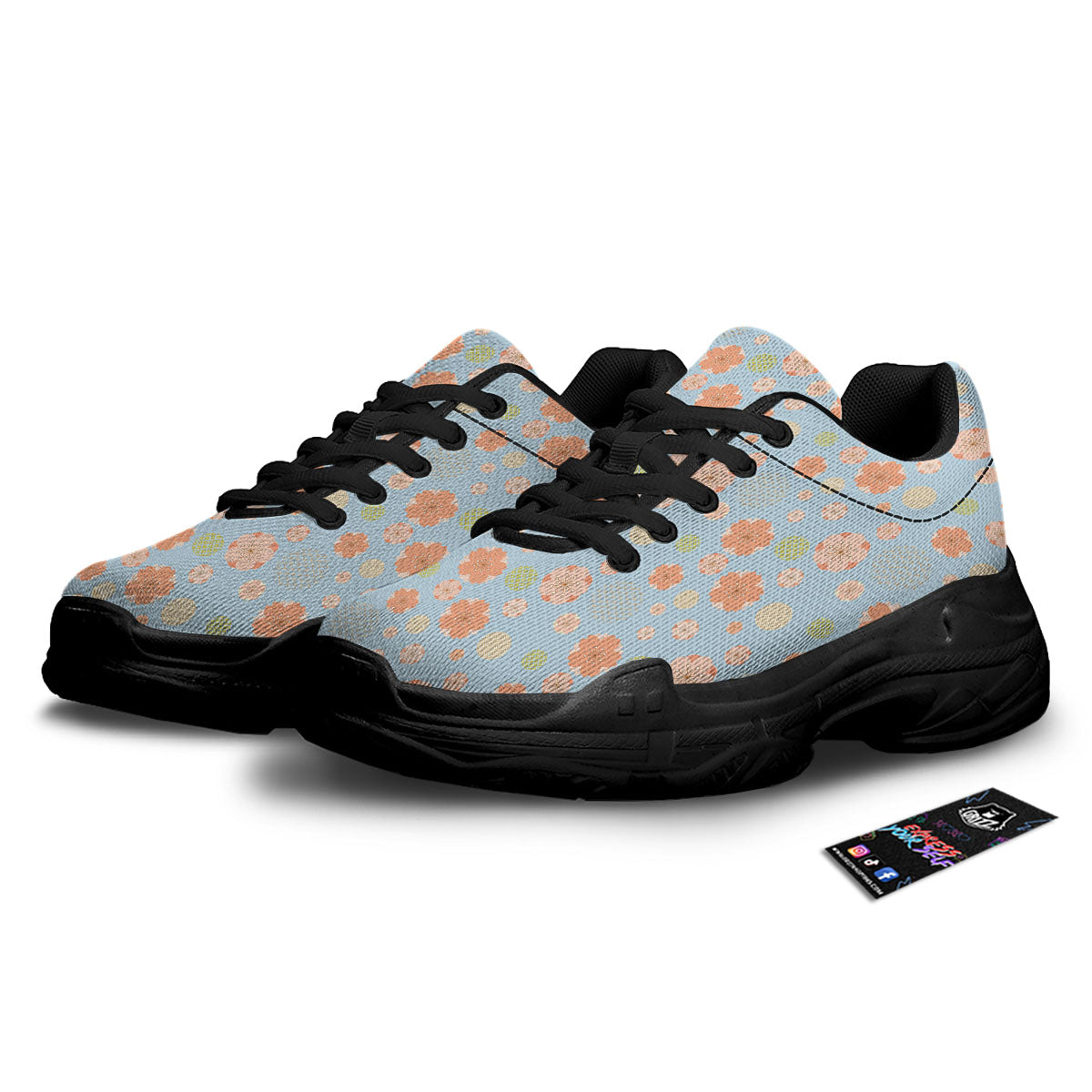 Kimono Cherry Blossom Print Pattern Black Chunky Shoes-grizzshop