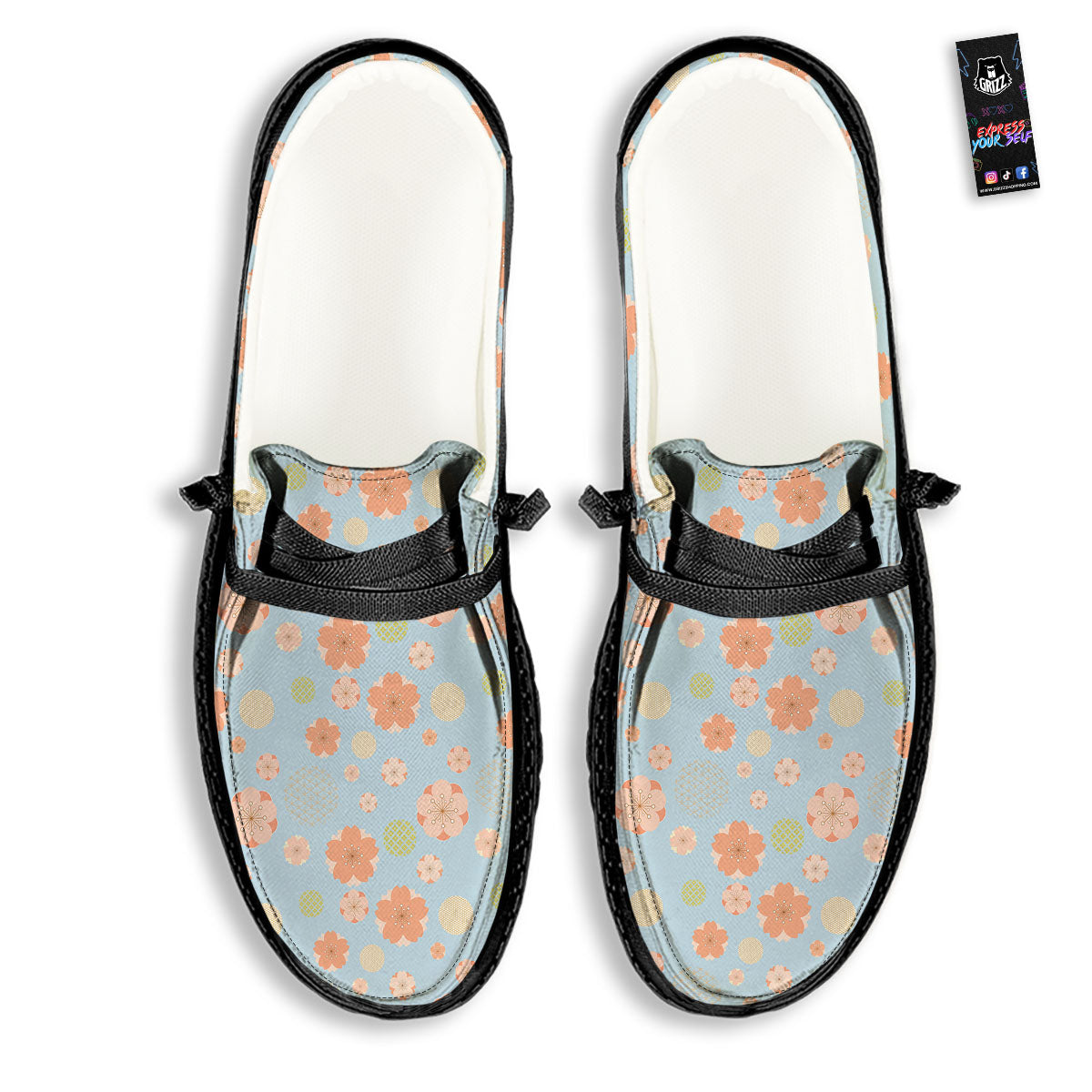 Kimono Cherry Blossom Print Pattern Black Loafers-grizzshop