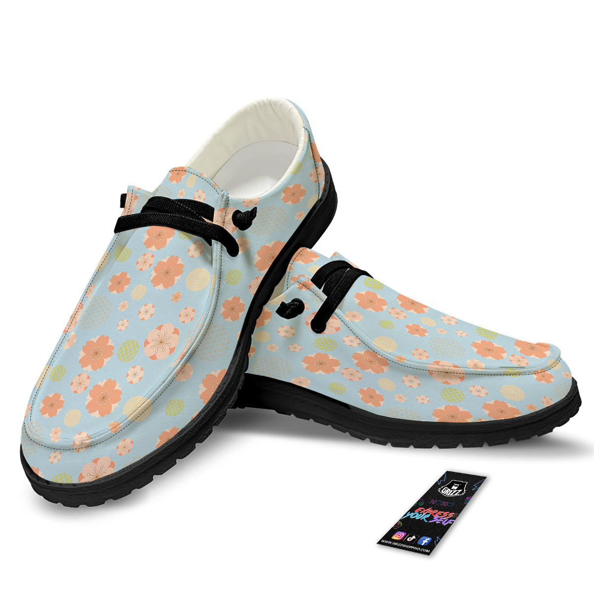 Kimono Cherry Blossom Print Pattern Black Loafers-grizzshop