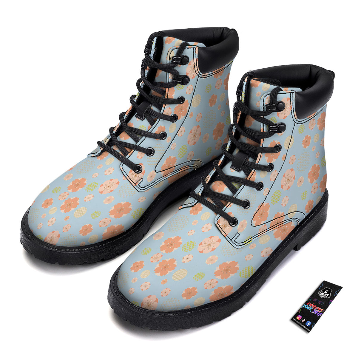 Kimono Cherry Blossom Print Pattern Boots-grizzshop