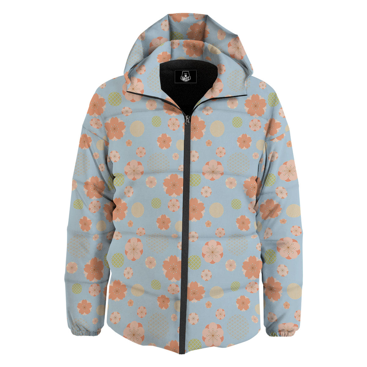 Kimono Cherry Blossom Print Pattern Down Jacket-grizzshop