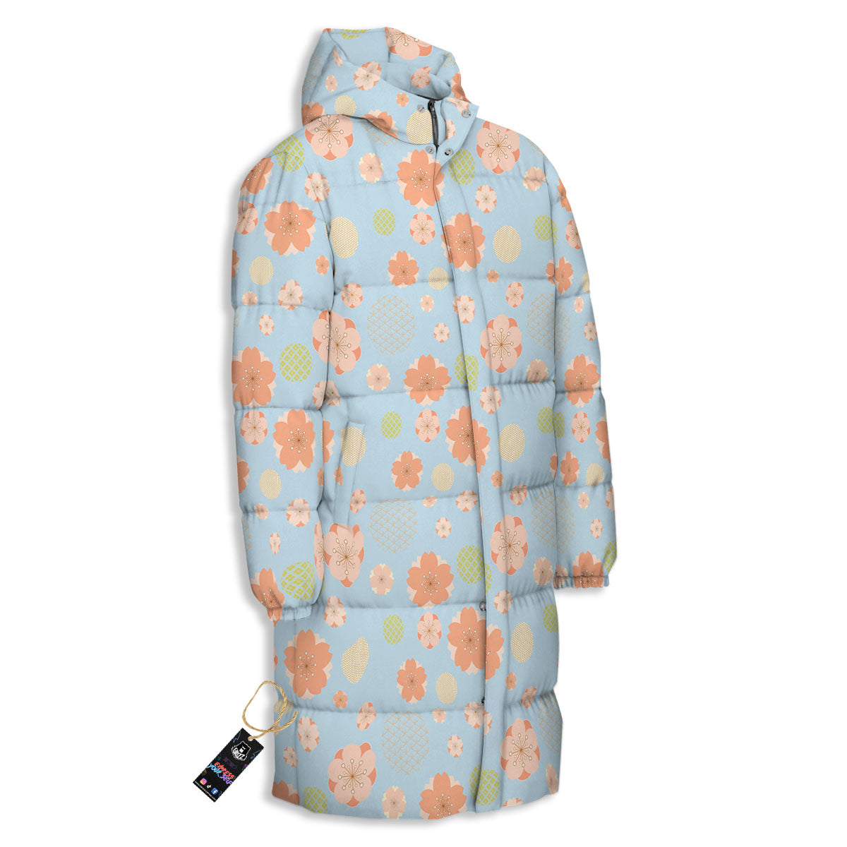 Kimono Cherry Blossom Print Pattern Long Down Jacket-grizzshop