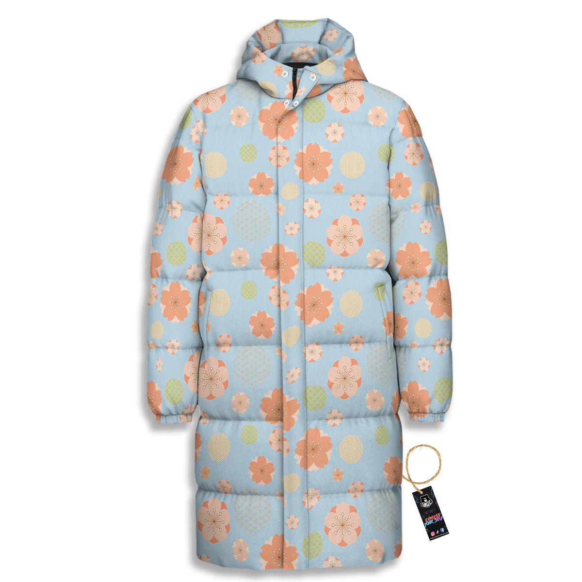 Kimono Cherry Blossom Print Pattern Long Down Jacket-grizzshop