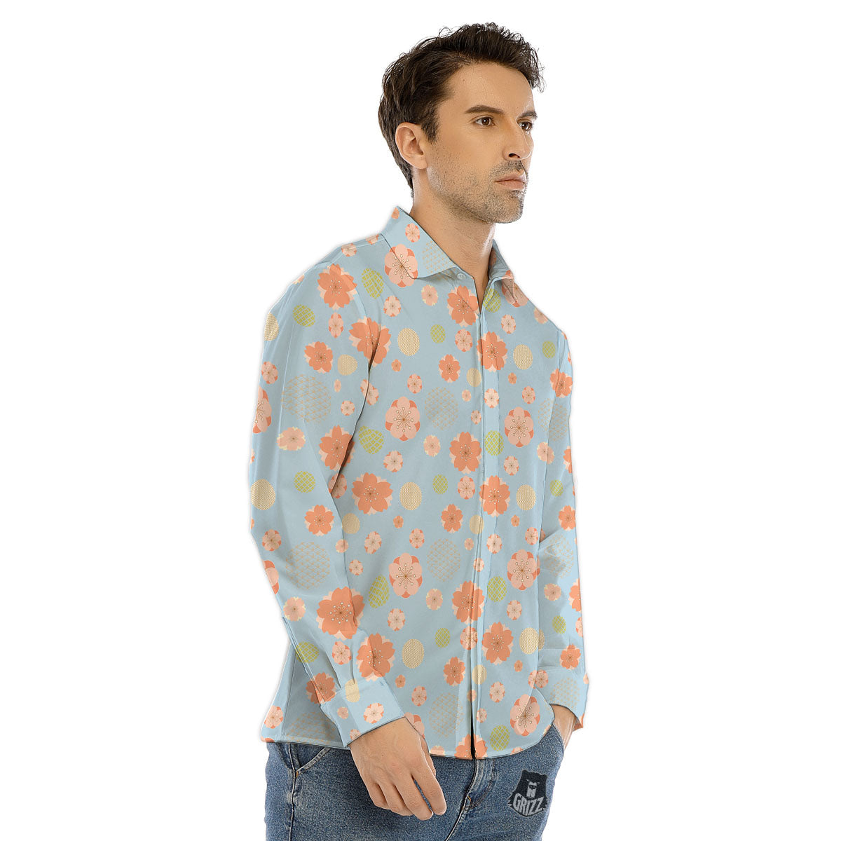 Kimono Cherry Blossom Print Pattern Men's Dress Shirts-grizzshop