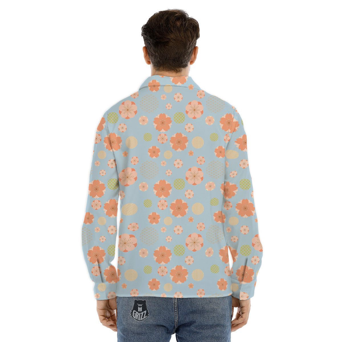 Kimono Cherry Blossom Print Pattern Men's Dress Shirts-grizzshop