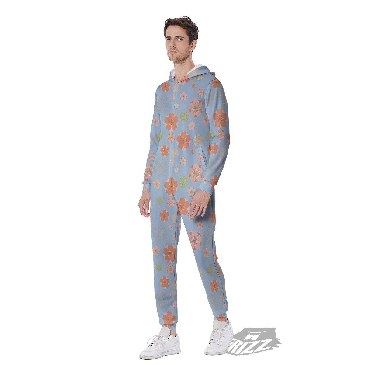 Kimono Cherry Blossom Print Pattern Men's Jumpsuit-grizzshop