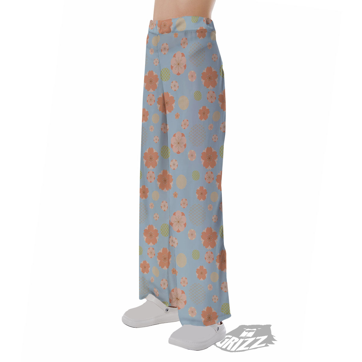 Kimono Cherry Blossom Print Pattern Pajama Pants-grizzshop