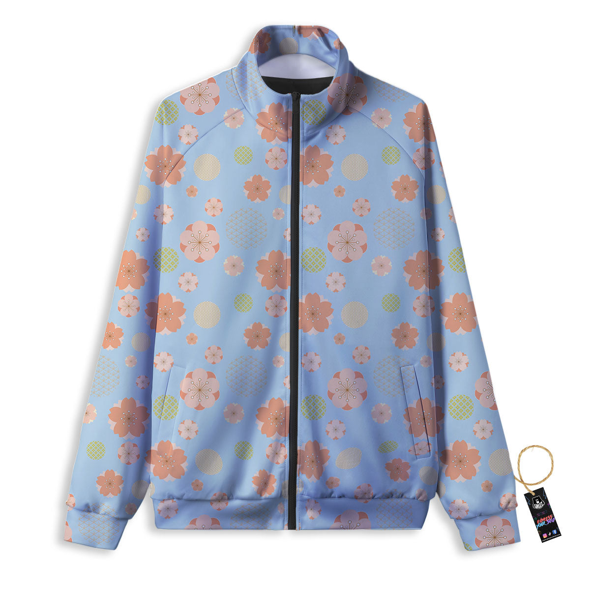 Kimono Cherry Blossom Print Pattern Track Jacket-grizzshop