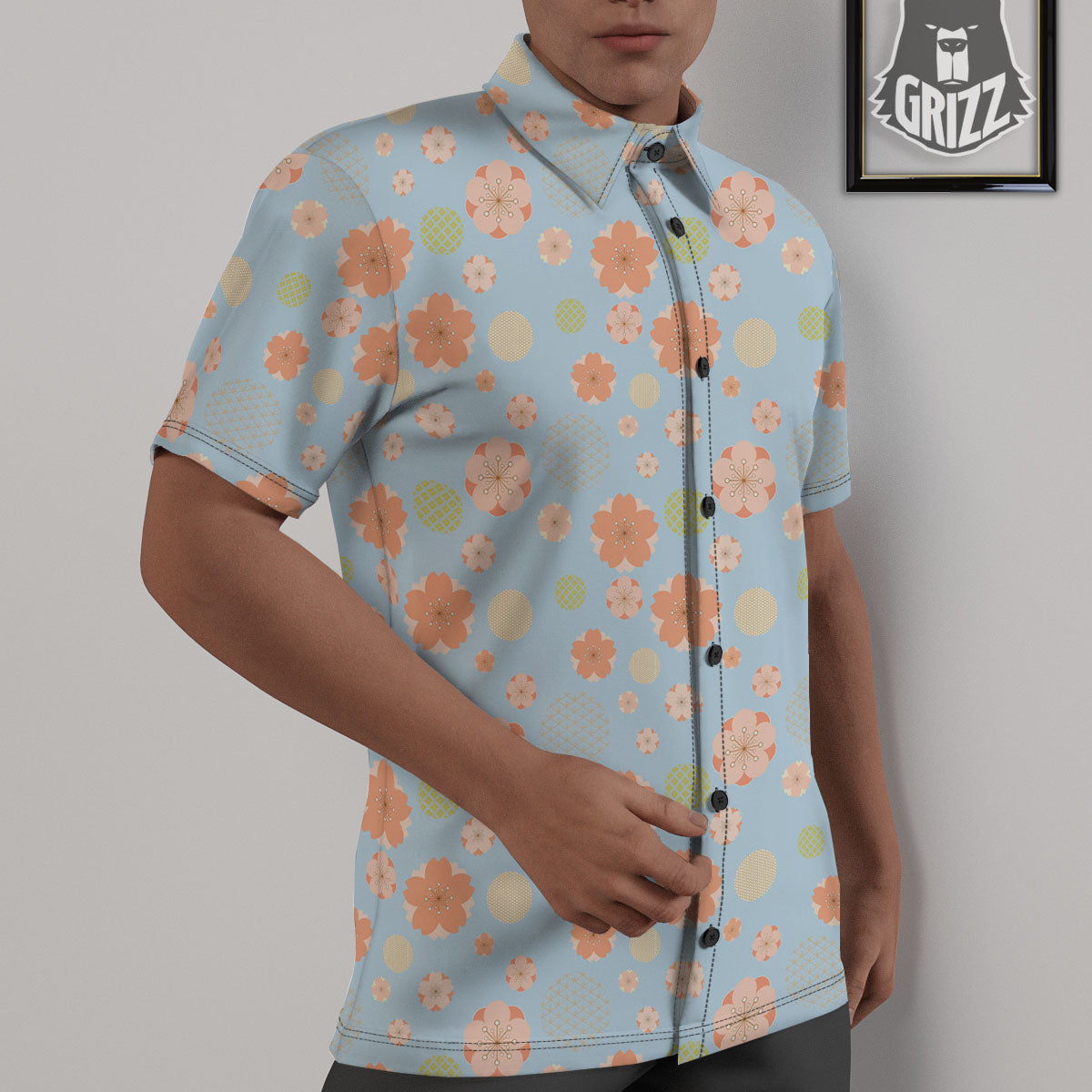 Kimono Cherry Blossom Print Pattern Untucked Shirts-grizzshop