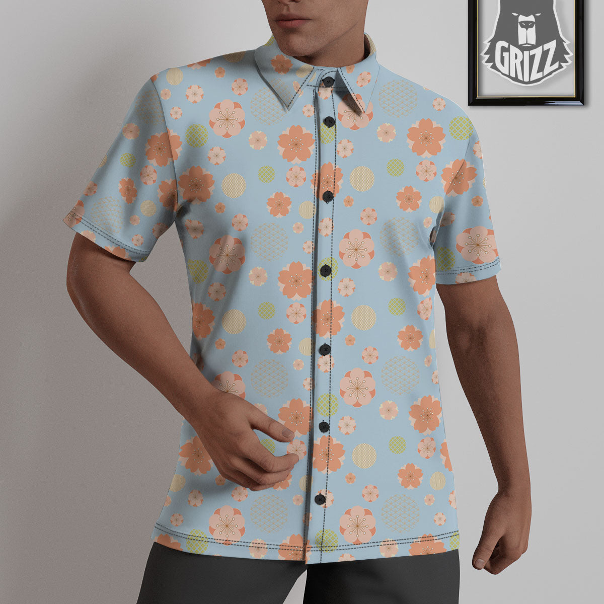 Kimono Cherry Blossom Print Pattern Untucked Shirts-grizzshop