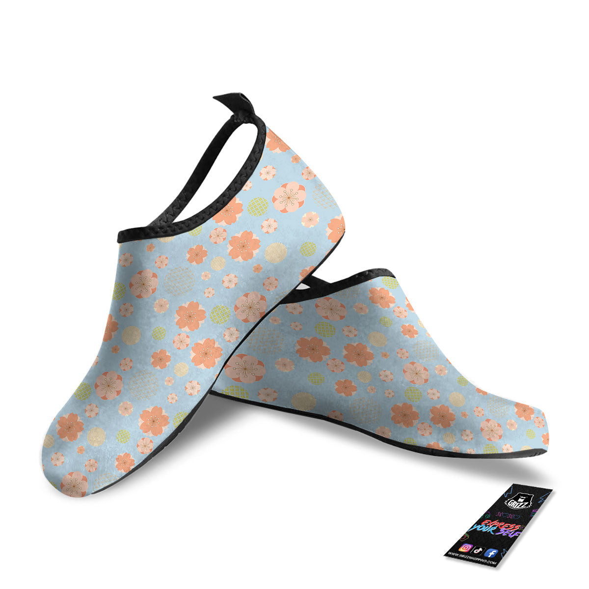 Kimono Cherry Blossom Print Pattern Water Shoes-grizzshop