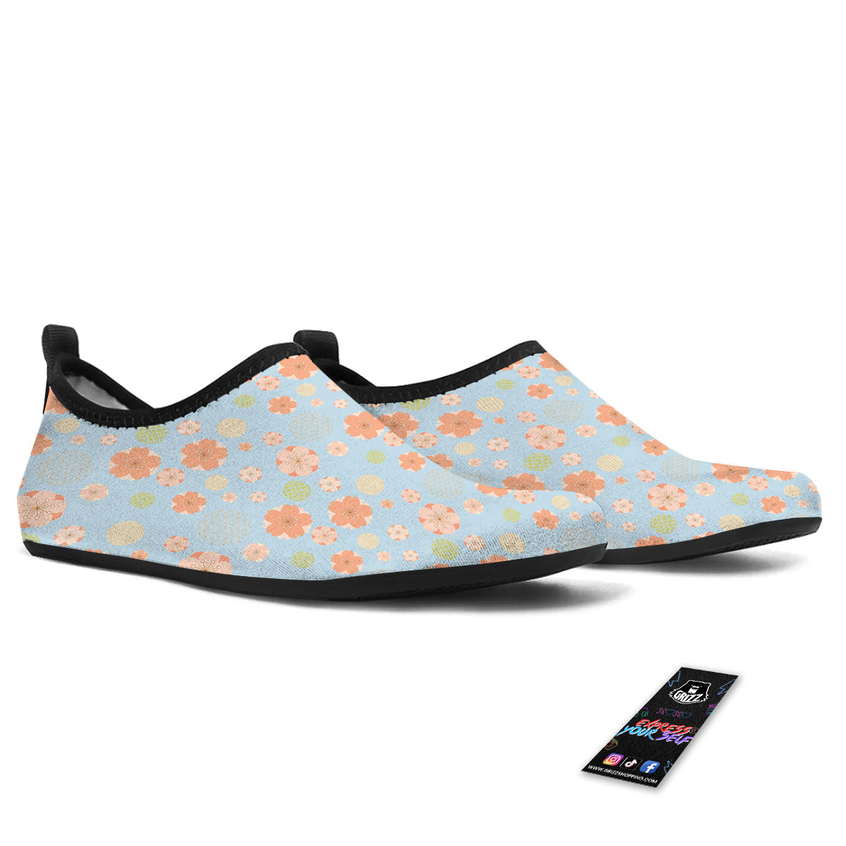 Kimono Cherry Blossom Print Pattern Water Shoes-grizzshop