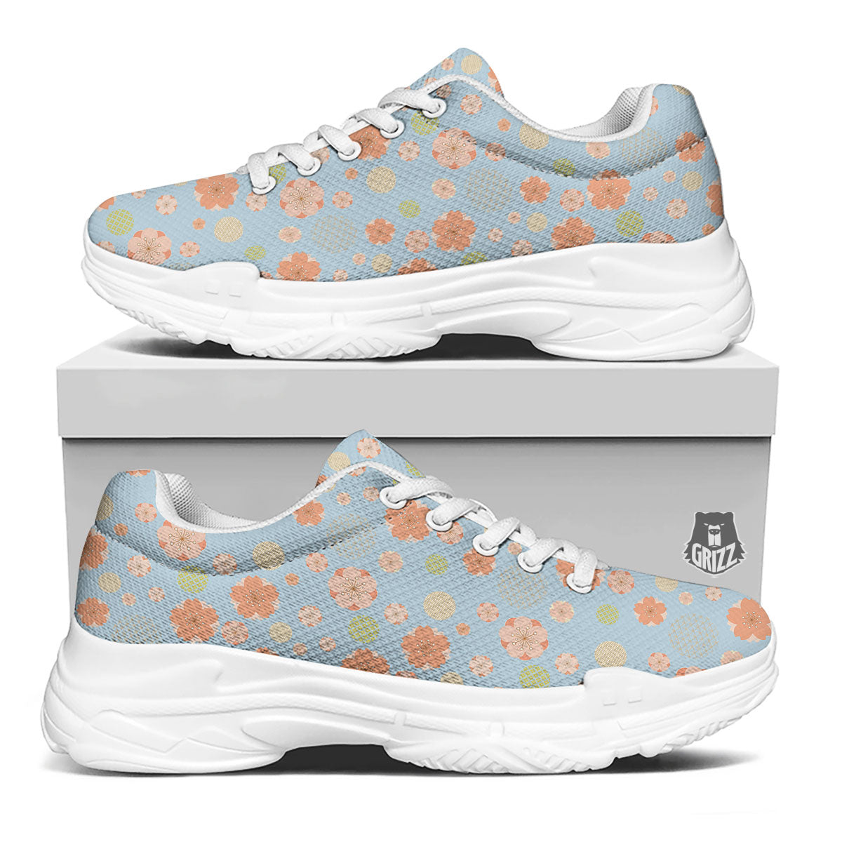 Kimono Cherry Blossom Print Pattern White Chunky Shoes-grizzshop