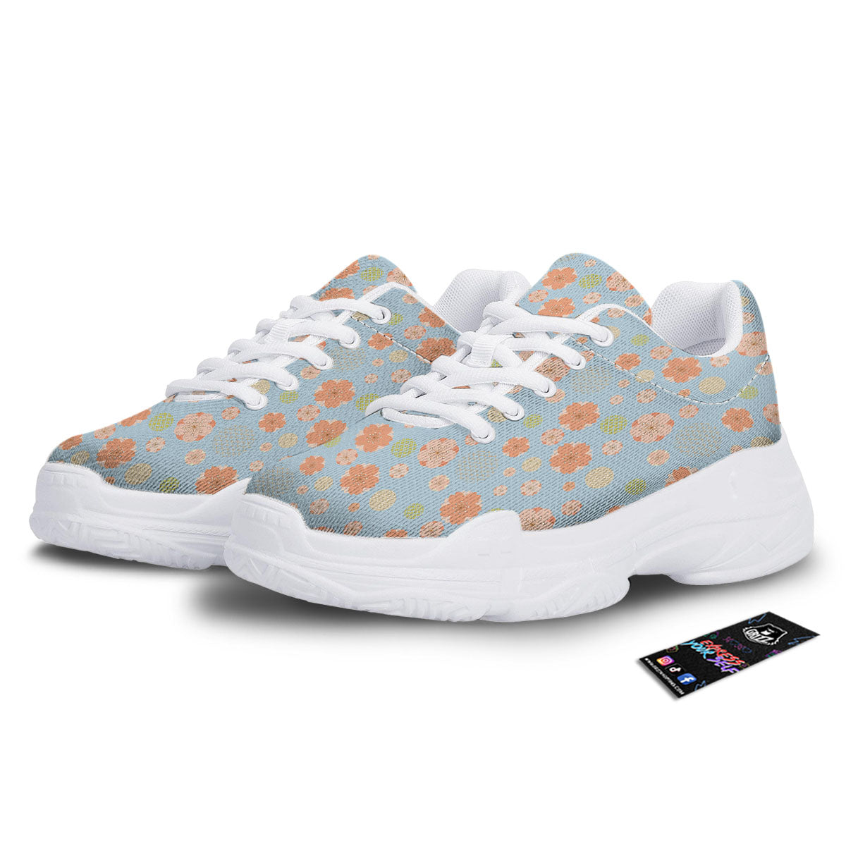 Kimono Cherry Blossom Print Pattern White Chunky Shoes-grizzshop