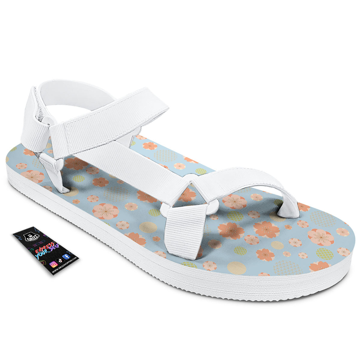Kimono Cherry Blossom Print Pattern White Open Toe Sandals-grizzshop
