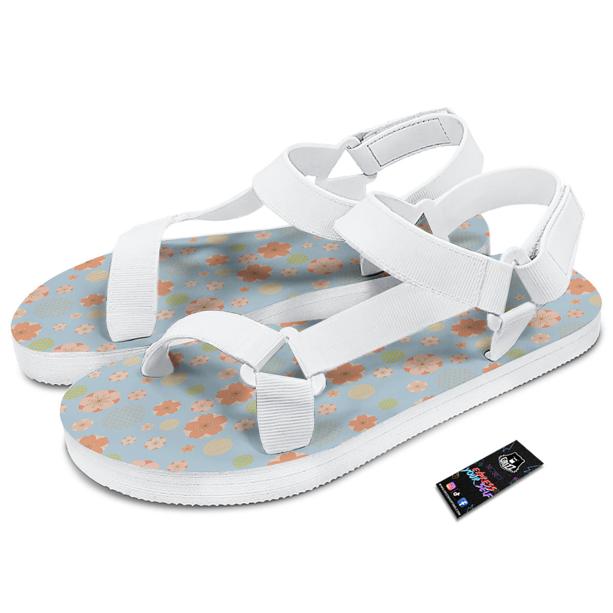 Kimono Cherry Blossom Print Pattern White Open Toe Sandals-grizzshop