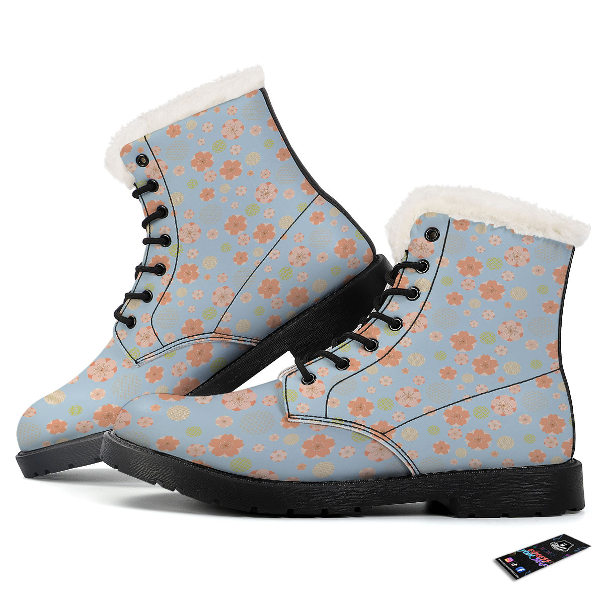 Kimono Cherry Blossom Print Pattern Winter Boots-grizzshop
