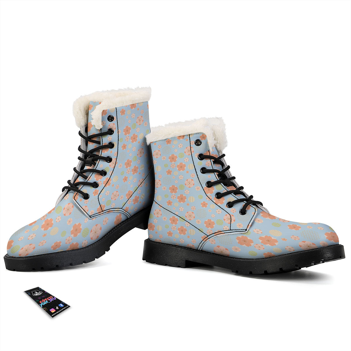 Kimono Cherry Blossom Print Pattern Winter Boots-grizzshop