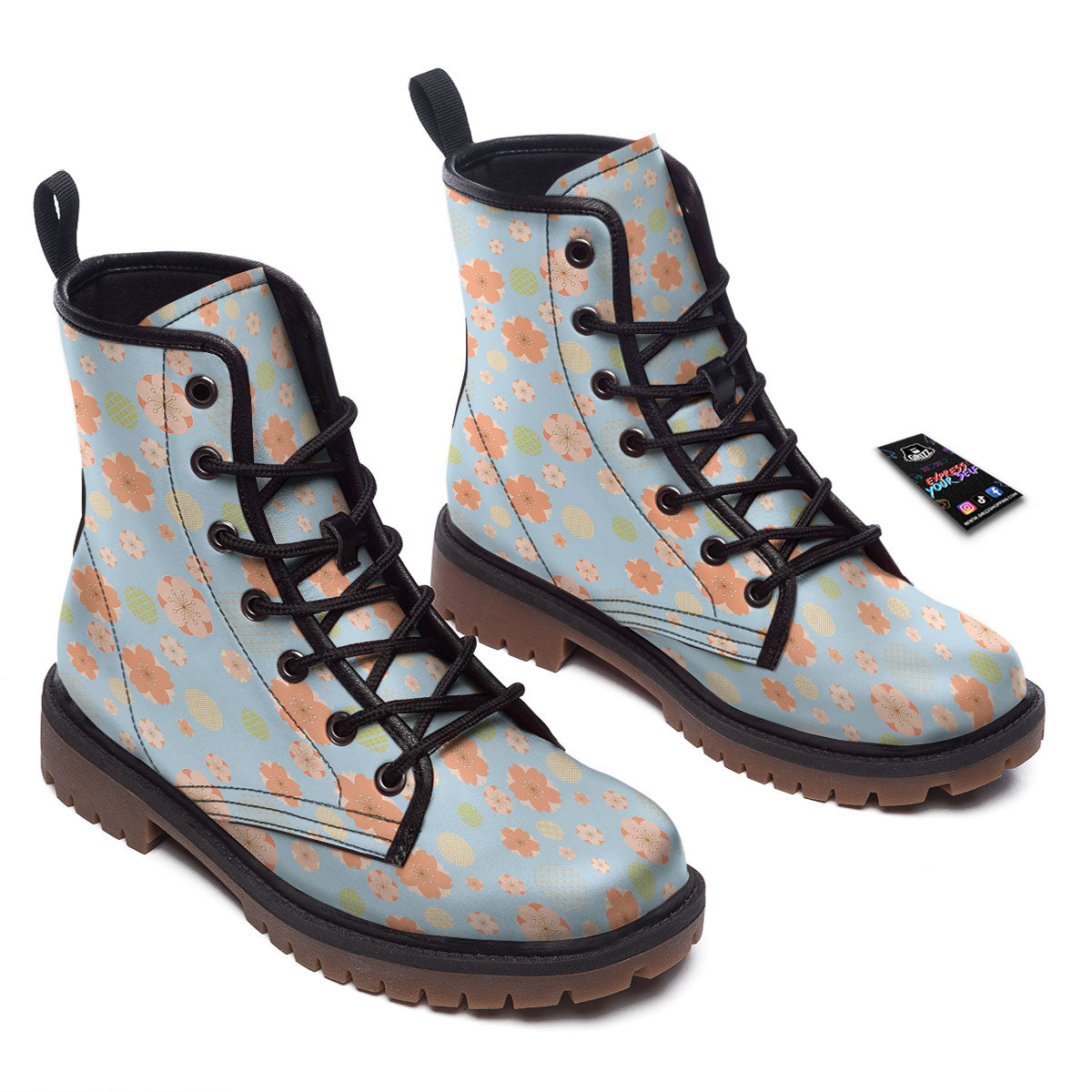 Kimono Cherry Blossom Print Pattern Work Boots-grizzshop